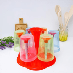 6 Piece Glass Holder Set - Upside Down Mug Drying Rack with Glass Drainer and Storage Functionality