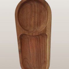Dual-Section Wooden Serving Tray – Handcrafted Acacia Wood Snack Plate