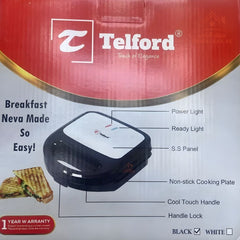 Telford Sandwich Maker | Non-Stick Cooking Plate | Cool Touch Handle & Lock | Power & Ready Indicator Lights | 1-Year Warranty